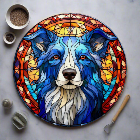 Border Collie Circular Glass Suncatcher Worktop Saver